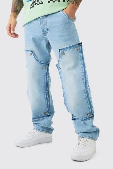 Brown Relaxed Rigid Removable Carpenter Panel Jeans In Light Blue
