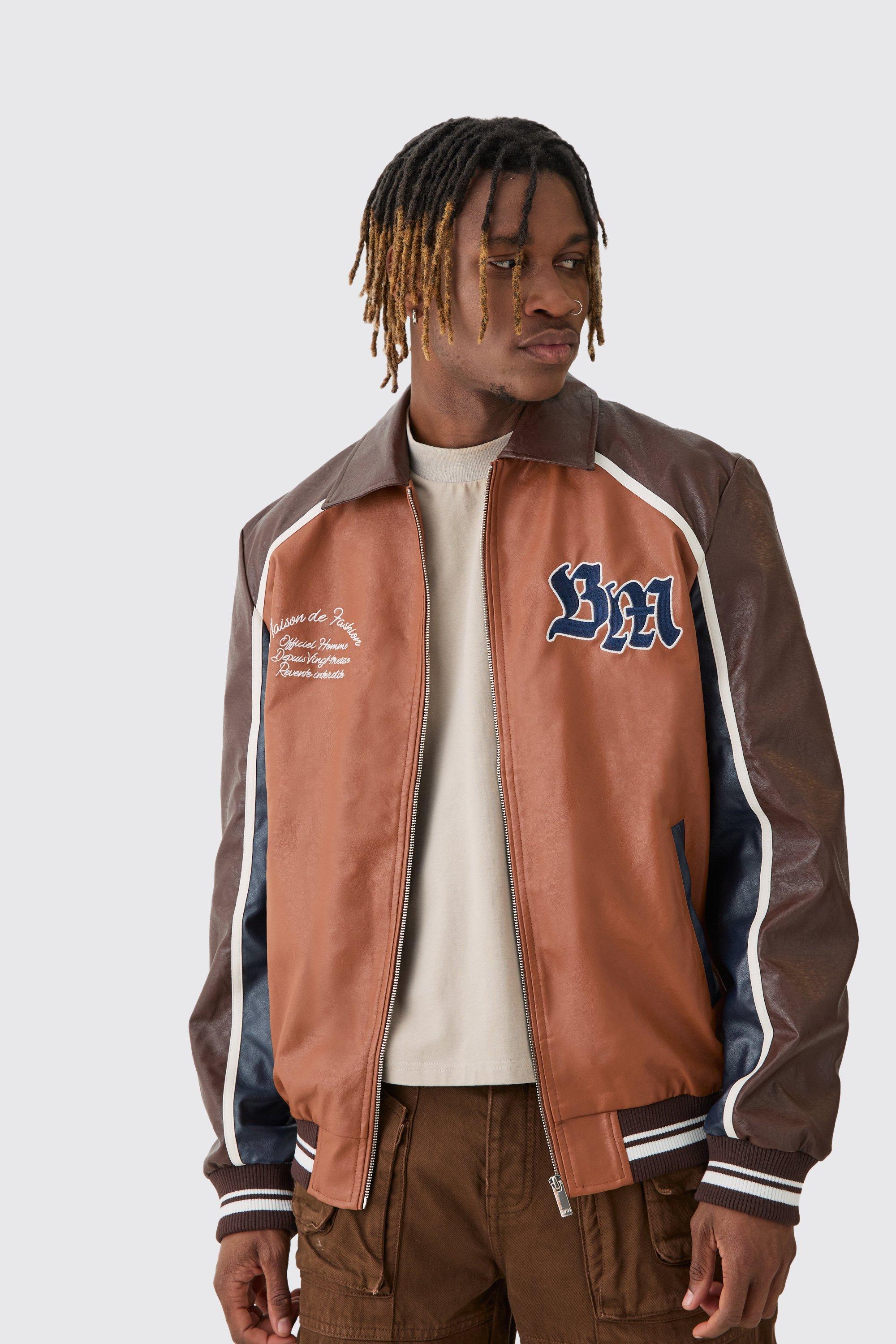 Plus Boxy BM Badge Collared Varsity Jacket In Ecru Plus Boxy BM Badge Collared Varsity Jacket In Ecru
