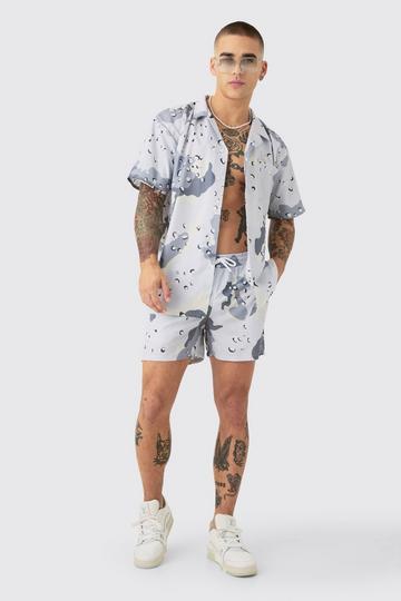 Oversized Ripstop Camo Shirt & Short Swim Short Set grey