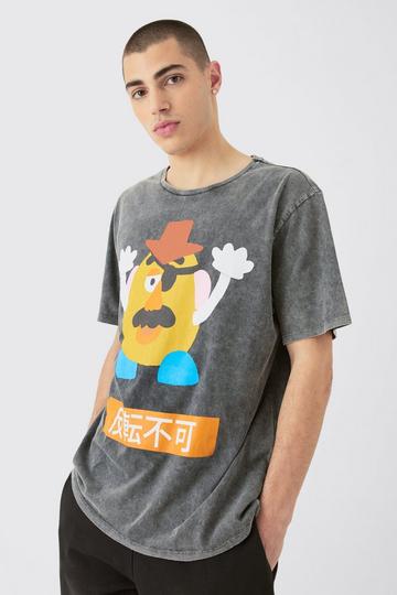 Oversized Disney Toy Story Anime Wash License T-shirt charcoal