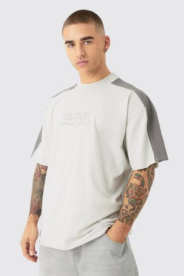 Oversized Gothic Bm Applique Nibbled T-shirt grey