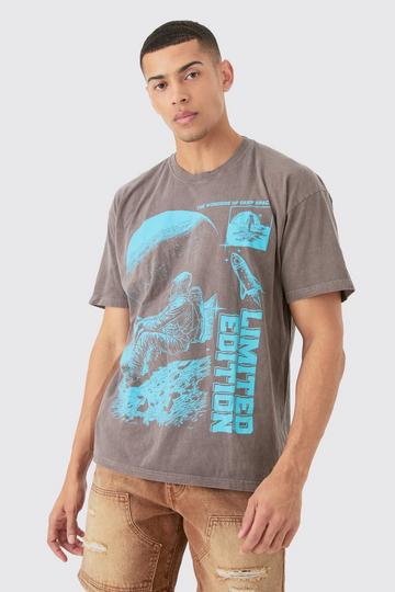 Loose Fit Wash Limited Edition Space Print T-shirt chocolate