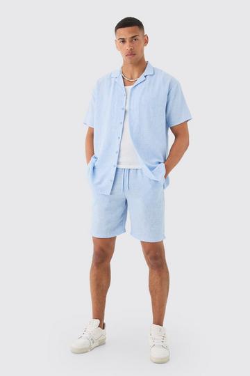 Blue Oversized Linen Look Shirt & Short Set