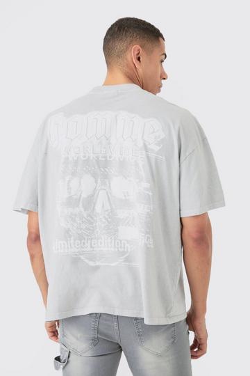Oversized Wash Homme Skull Print T-shirt grey