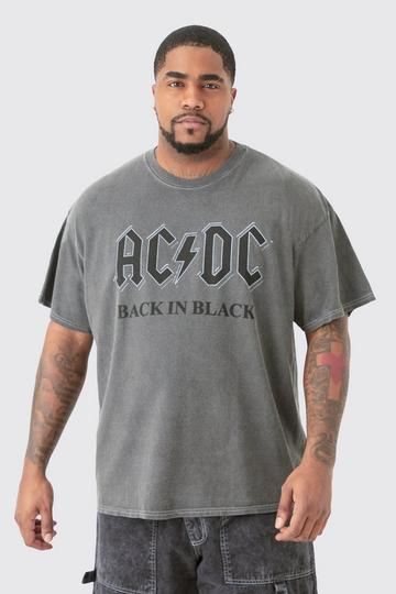Plus Oversize Acdc Acid Wash License T-shirt Grey grey