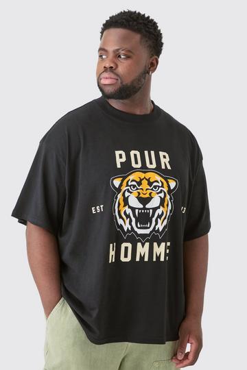 Plus Pour Homme Tiger Graphic Oversized T-shirt black