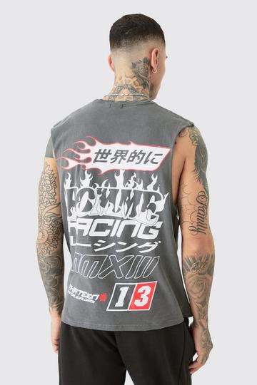 Tall Homme Racer Back Print Tank In Grey grey