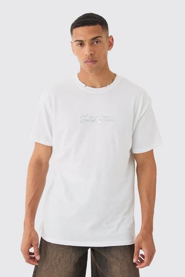 White Oversized Distressed Embroidered T-shirt