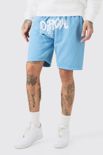 Blue Tall Loose Fit Overdye Official Graffiti Jersey Shorts