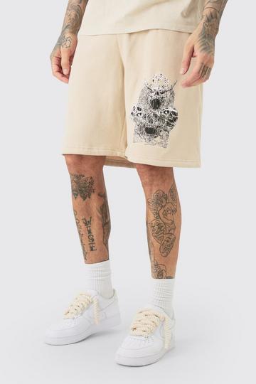 Tall Oversized Fit Gothic Print Jersey Shorts sand