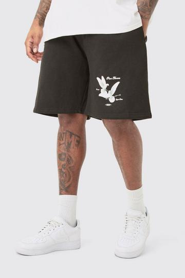 Plus Oversized Fit Dove Print Jersey Shorts black
