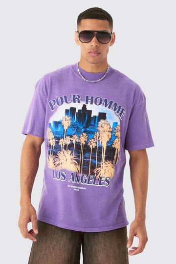 Oversized Los Angeles Landscape Print Wash T-shirt purple