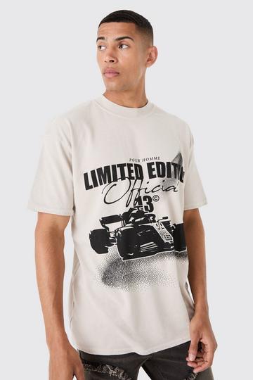 Loose Washed Race Car Print T-shirt ecru