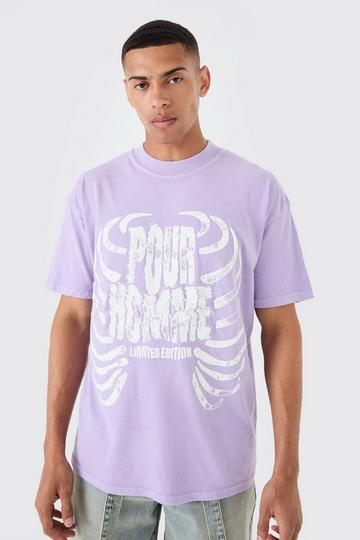 Loose Washed Ribcage Print T-shirt purple