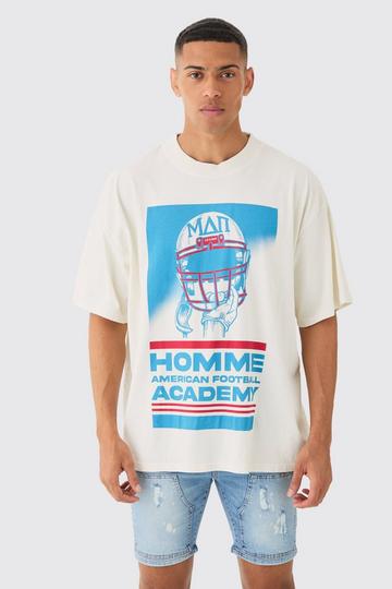 Oversized Extended Neck Wash Academy Varsity T-shirt ecru