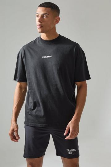 Man Active Oversized Extended Neck Sport Logo T-shirt black