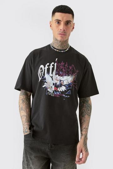 Black Tall Oversized Official Splice Print T-shirt In Black