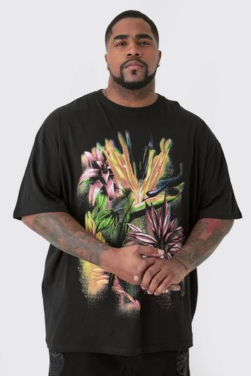 Plus Oversized Multi Floral Print T-shirt In Black black
