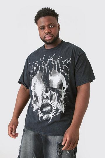 Plus Distressed Oversized Acid Wash Gothic Print T-shirt charcoal