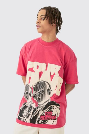 Red Oversized Homme Mask Print T-shirt