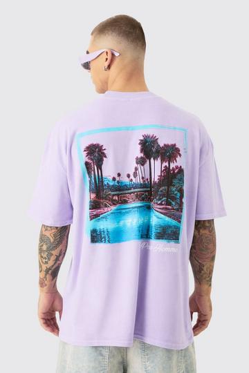 Oversized Landscape Picture Print T-shirt lilac