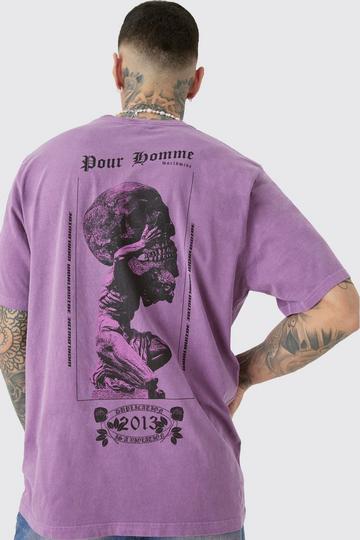 Tall Skull Overdye Graphic Back Print T-shirt purple