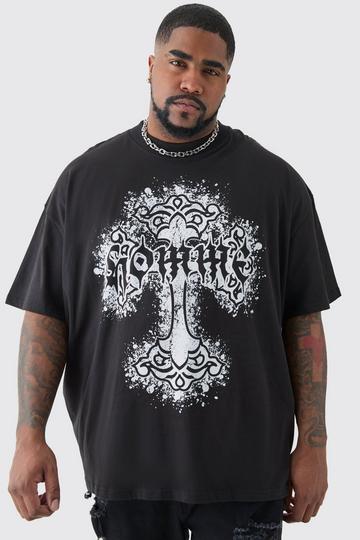 Plus Oversized Homme Cross Front & Back Print T-shirt black