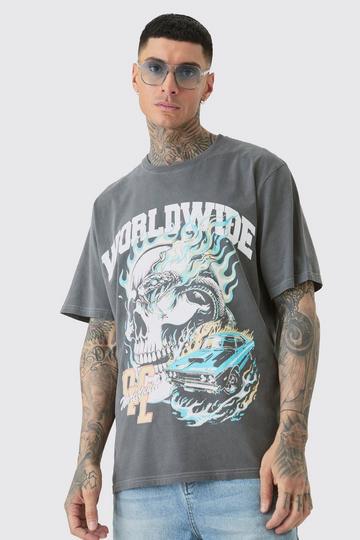 Grey Tall Worldwide Gothic T-shirt In Acid Wash