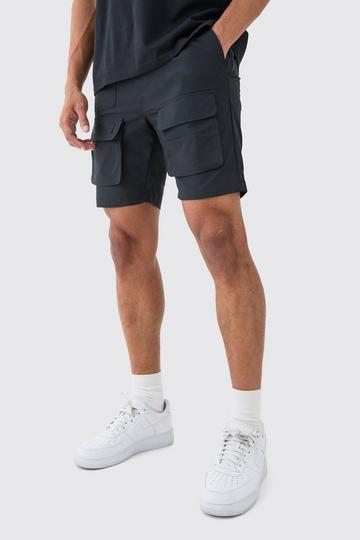 Elastic Waist Multi Cargo Pocket Shorts black
