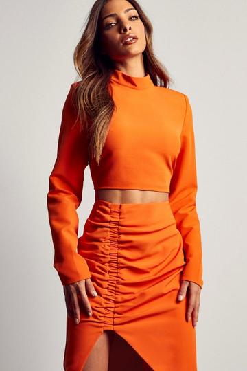 ASOS LUXE lace long sleeve crop top with puff sleeves in orange - part of a  set