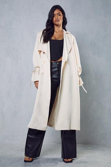 Ivory White Tie Sleeve Detail Trench Coat