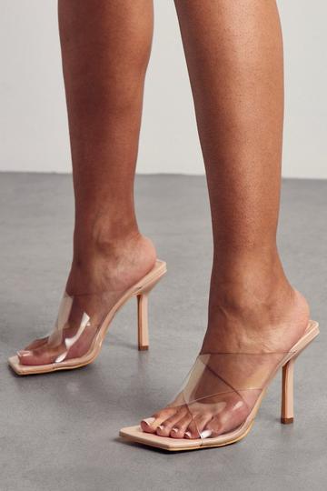 Clear Cross Over Heeled Mules nude