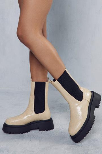 Croc Chunky Elastic Detail Ankle Boots butterscotch
