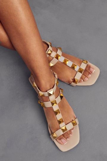 Studded Ankle Tie Sandals nude
