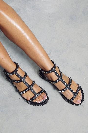 Black Studded Caged Sandals