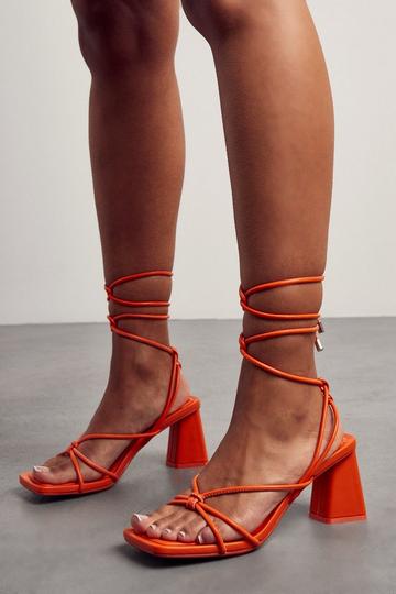 Orange Block Heel Strappy Mid Heels