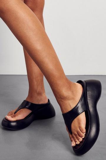 Black Curved Toe Post Sandals