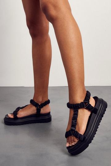 Black Satin Ruched Platform Sandals