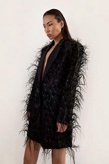 Margot Premium Feather Detail Blazer Dress black