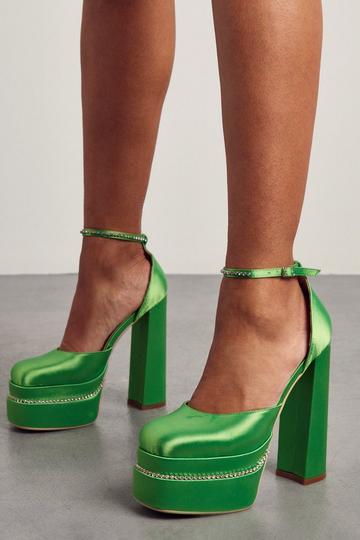Diamante Detail Platform Heels lime