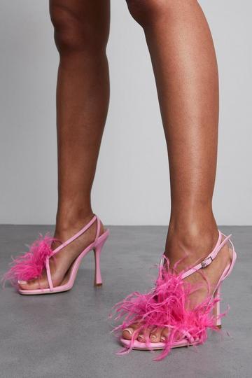 Feather Detail Strappy Heels pink