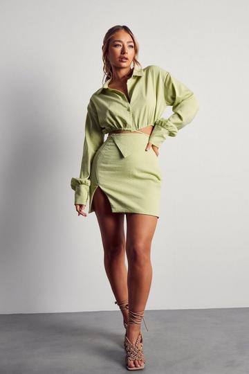 Linen Look Cropped Shirt And Skirt Co-ord lime