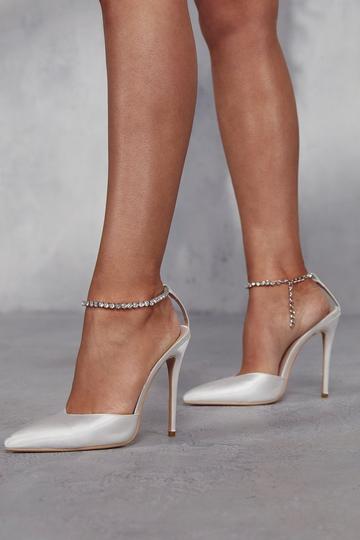 Premium Diamante Strap Pointed High Heels ivory