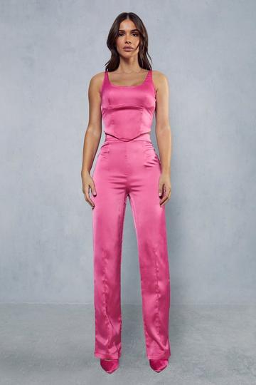 Satin High Waist Tailored Trousers hot pink