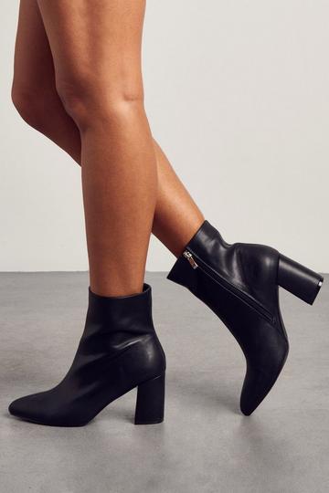 Black Pointed Block Heel Ankle Boot
