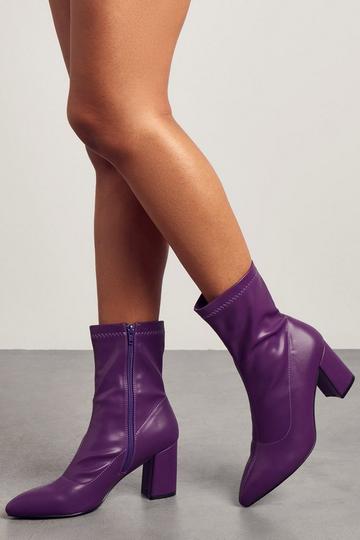 Purple Mid Heel Pointed Ankle Boot