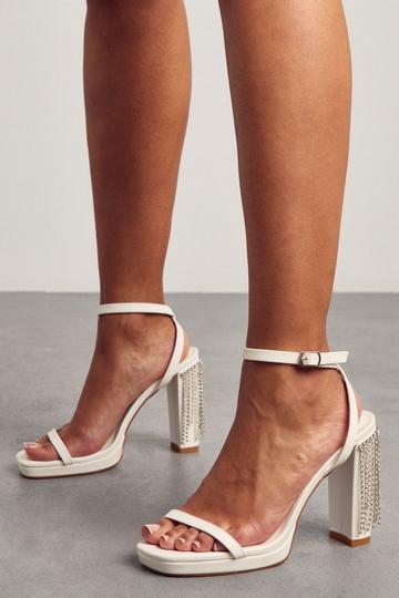 Diamante Trim Platform Heels white