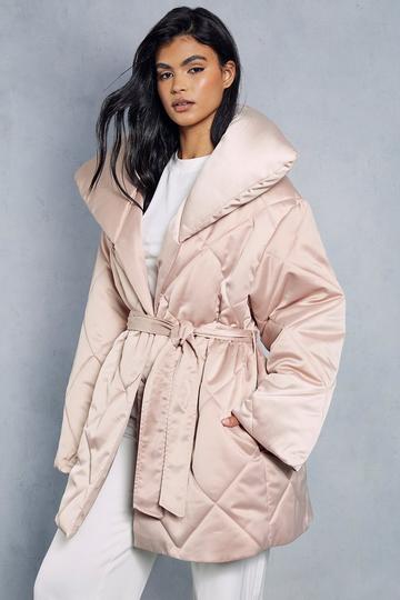 Belted Oversized Quilted Coat camel