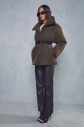 Funnel Neck Belted Padded Coat chocolate