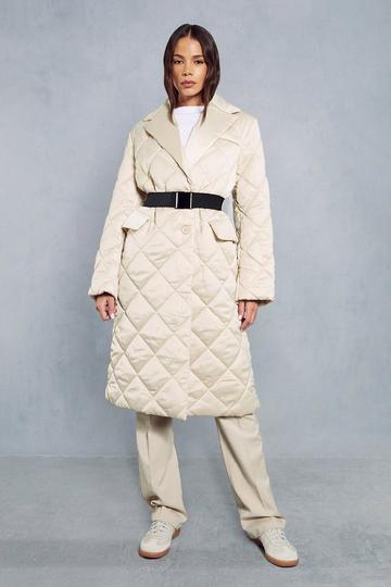 Cream White Longline Quilted Puffer Coat